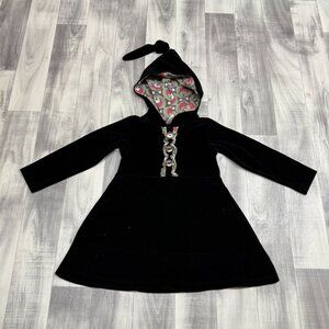 ✅Toddler Size 4 Matilda Jane Ginger Black Velvet Hooded Dress Lined Button STAIN